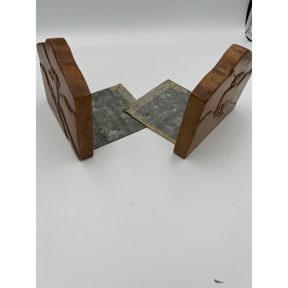 VTG Wooden Carved Ram Bookends Pair Rustic Outdoorsy Decor